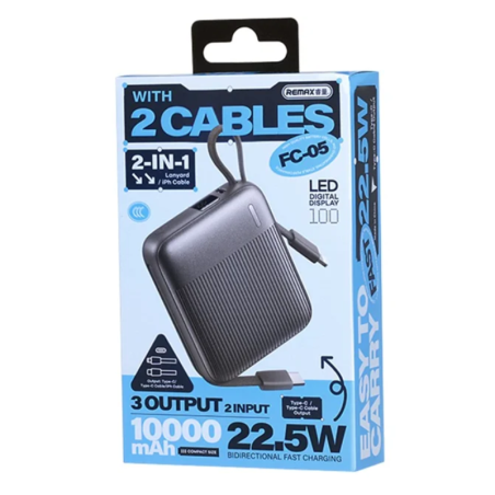 Power Bank à Charge Rapide 22.5W avec Câbles 10000mAh FC-05 REMAX - Gris — REMAX · Smarty Paris 18e